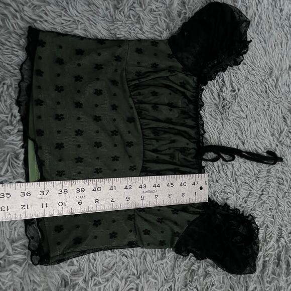 Cider Green Black Floral Mesh Two Piece Skirt Top Set Whimsygoth Emo Goth S/M - Picture 8 of 11